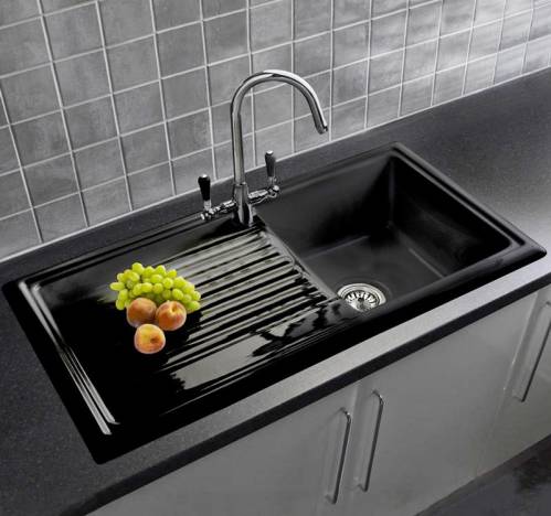 RL404CB Black Ceramic 1.0 Bowl Kitchen Sink With FREE Reginox BROOKLYN Tap