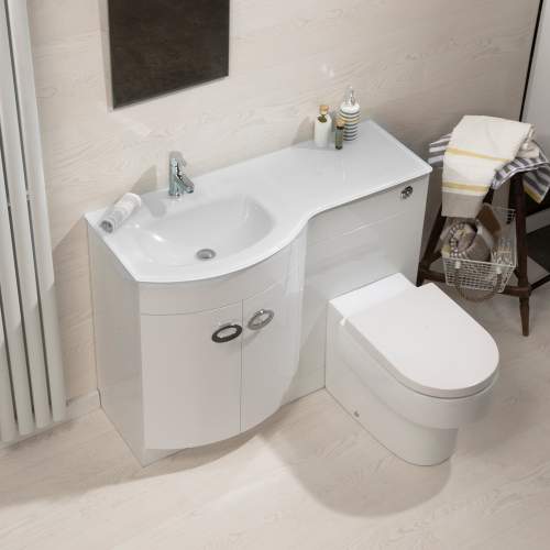 Aquabro D Shaped Basin & WC Set with White Glass Sink - Sinks-Taps.com