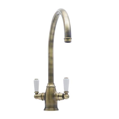 Bidbury and Co Amesbury Twin Lever Patinated Brass Monobloc Tap with Porcelain Handles