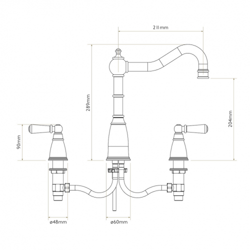 Bidbury & Co Bickton Sherston 3 Hole Mixer Tap with Metal Lever Handles