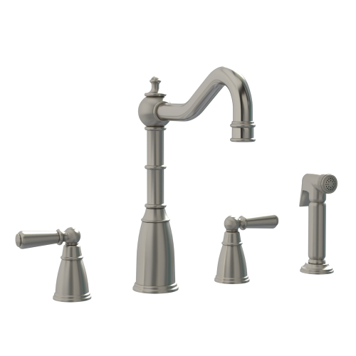 Bidbury & Co Stockwell 4 Hole Mixer Tap with Metal Lever Handles and Side Spray