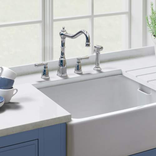 Bidbury & Co Stockwell 4 Hole Mixer Tap with Metal Lever Handles and Side Spray