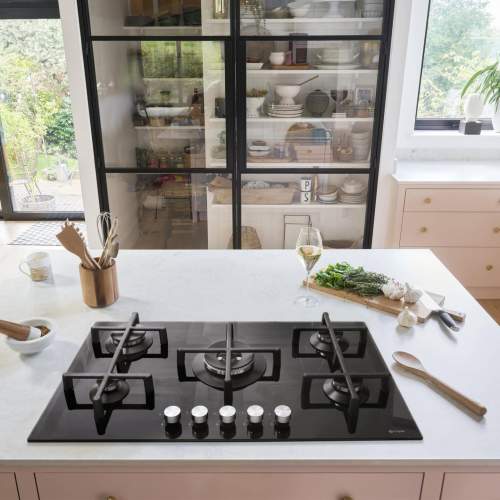 Caple C7591G 86cm Black Gas On Glass 5 Burner Hob