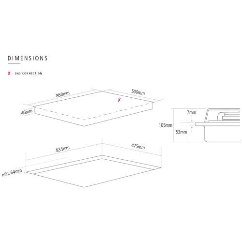 Caple C7591G 86cm Black Gas On Glass 5 Burner Hob