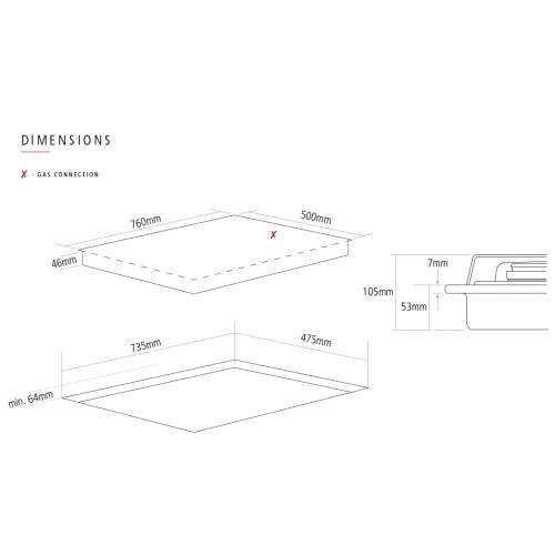 Caple C7571G 76cm Black Gas On Glass 5 Burner Hob