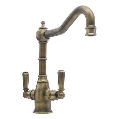 Bidbury & Co Bickton Twin Lever Patinated Brass Monobloc Tap with Metal Handles