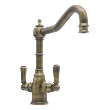 Bidbury & Co Bickton Twin Lever Patinated Brass Monobloc Tap with Metal Handles