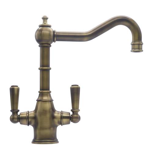 Bidbury & Co Bickton Twin Lever Patinated Brass Monobloc Tap with Metal Handles