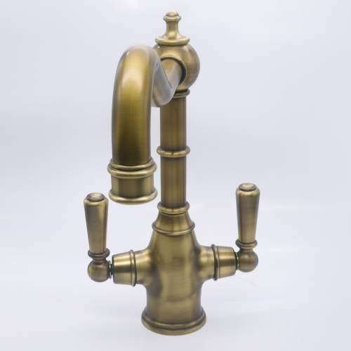 Bidbury & Co Bickton Twin Lever Patinated Brass Monobloc Tap with Metal Handles