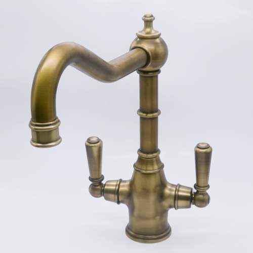 Bidbury & Co Bickton Twin Lever Patinated Brass Monobloc Tap with Metal Handles