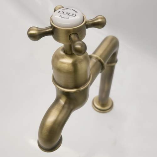 Bidbury and Co Caswell Patinated Brass Bibcock Taps with Crosshead Handles