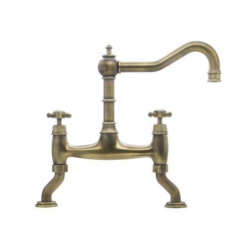 Bidbury and Co Fairford Patinated Brass Twin Lever Bridge Tap with Crosshead Handles