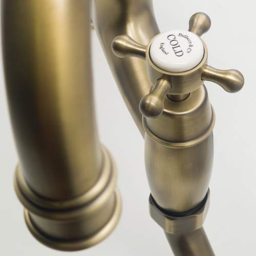 Bidbury and Co Fairford Patinated Brass Twin Lever Bridge Tap with Crosshead Handles