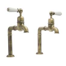 Bidbury and Co Hanford Patinated Brass Bibcock Taps with Porcelain Lever Handles