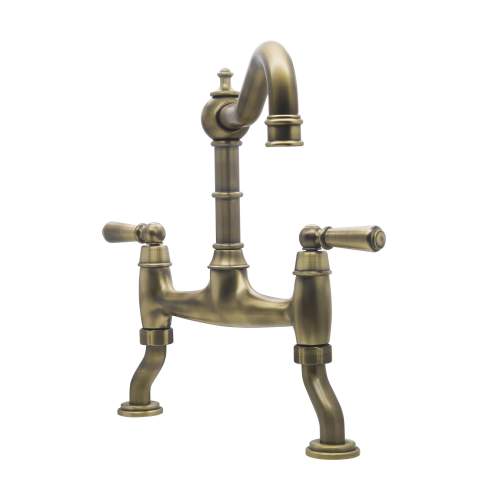 Bidbury and Co Henbury Twin Lever Patinated Brass Bridge Tap with Metal Handles