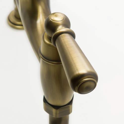 Bidbury and Co Henbury Twin Lever Patinated Brass Bridge Tap with Metal Handles