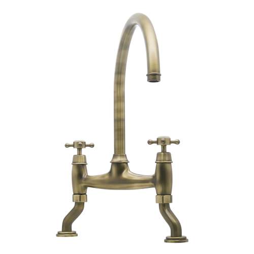 Bidbury and Co Sherborne Patinated Brass Twin Lever Bridge Tap with Crosshead Handles