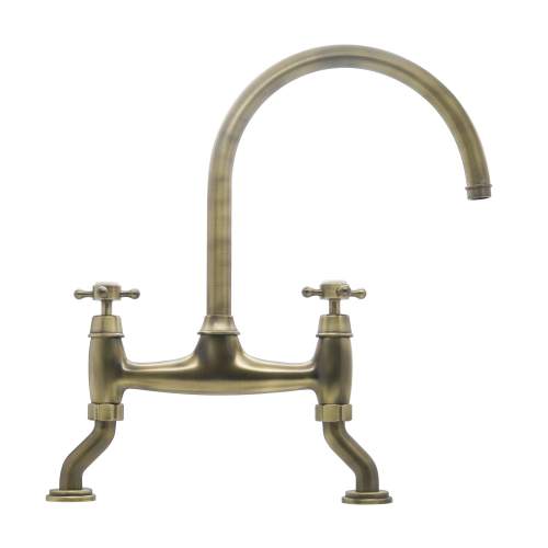 Bidbury and Co Sherborne Patinated Brass Twin Lever Bridge Tap with Crosshead Handles