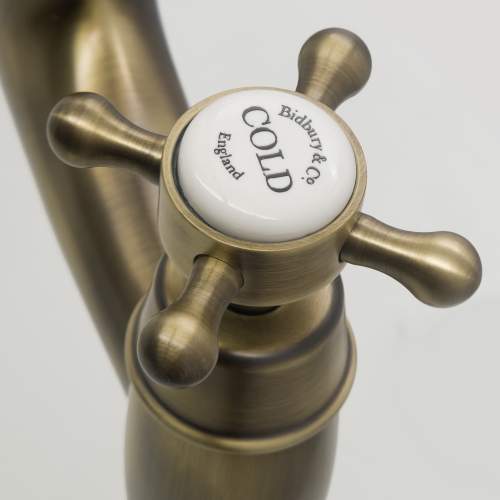 Bidbury and Co Sherborne Patinated Brass Twin Lever Bridge Tap with Crosshead Handles