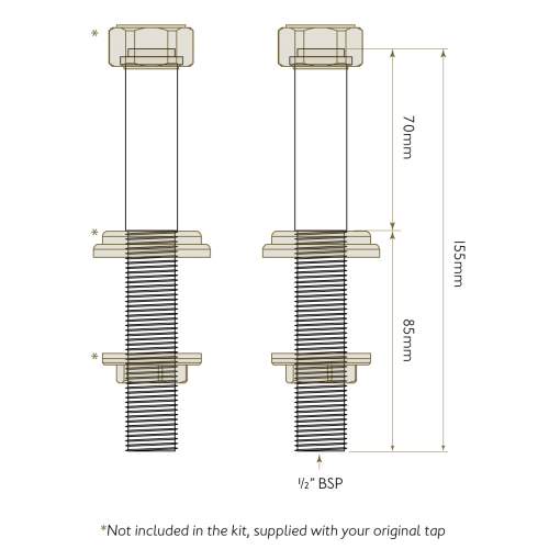 Bidbury and Co Straight Leg Kit for Bridge Taps in Patinated Brass