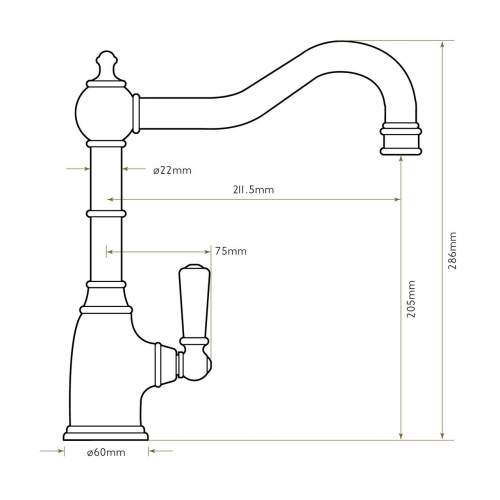 Bidbury & Co Stanton Single Lever Patinated Brass Monobloc Tap with Metal Handles