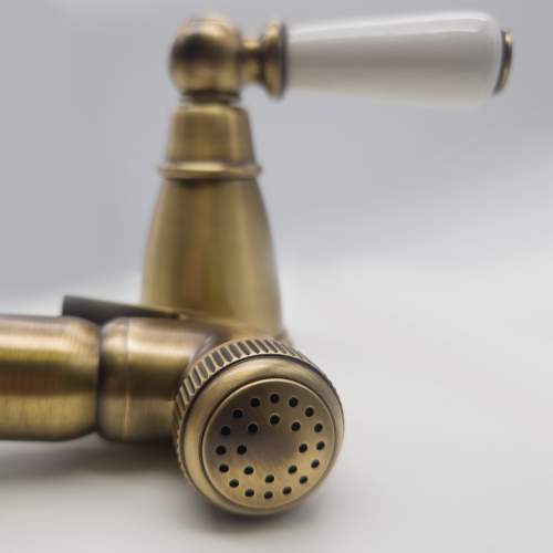 Bidbury and Co Taynton Patinated Brass Independent Pull-Out Spray with Porcelain Lever Handle