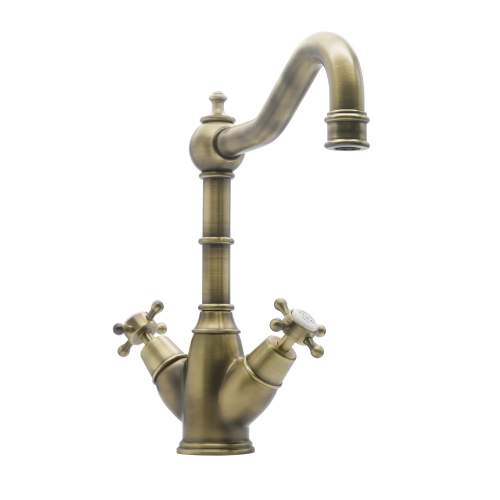 Bidbury & Co Warwick Patinated Brass Twin Lever Monobloc Tap with Crosshead Handles