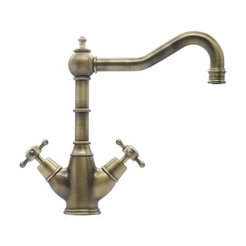 Bidbury & Co Warwick Patinated Brass Twin Lever Monobloc Tap with Crosshead Handles