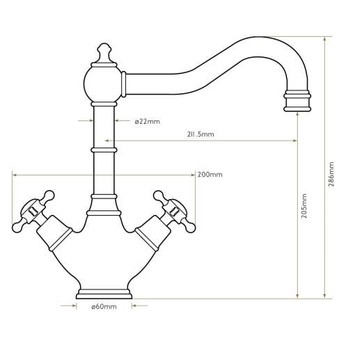 Bidbury & Co Warwick Patinated Brass Twin Lever Monobloc Tap with Crosshead Handles