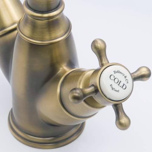 Bidbury & Co Warwick Patinated Brass Twin Lever Monobloc Tap with Crosshead Handles