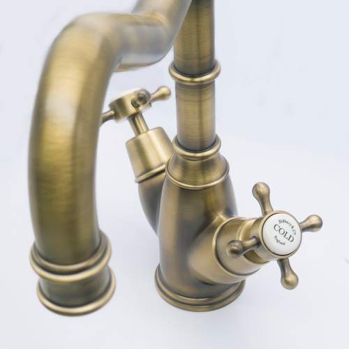 Bidbury & Co Warwick Patinated Brass Twin Lever Monobloc Tap with Crosshead Handles