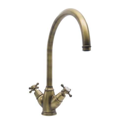 Bidbury and Co Yorkley Patinated Brass Twin Lever Monobloc Tap with Crosshead Handles