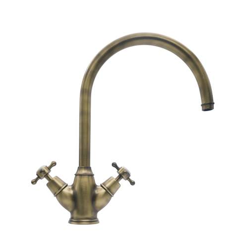 Bidbury and Co Yorkley Patinated Brass Twin Lever Monobloc Tap with Crosshead Handles