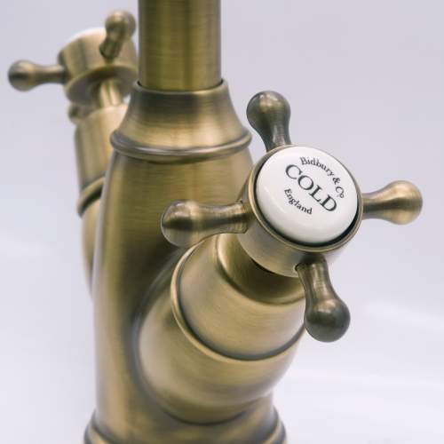 Bidbury and Co Yorkley Patinated Brass Twin Lever Monobloc Tap with Crosshead Handles