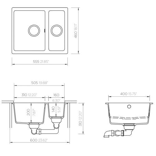 Harlyn Sennen 150 1.5 Bowl Granite Kitchen Sink