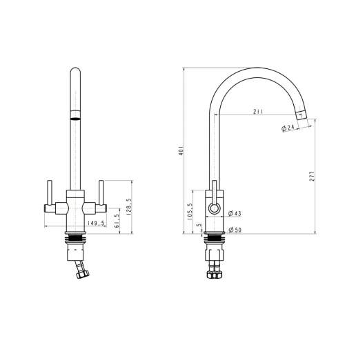 Harlyn Curvato Twin Lever Kitchen Tap