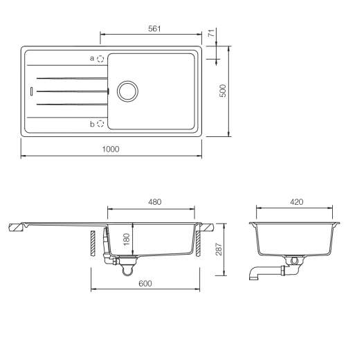 Harlyn Daymer 200 Single Bowl Granite Kitchen Sink