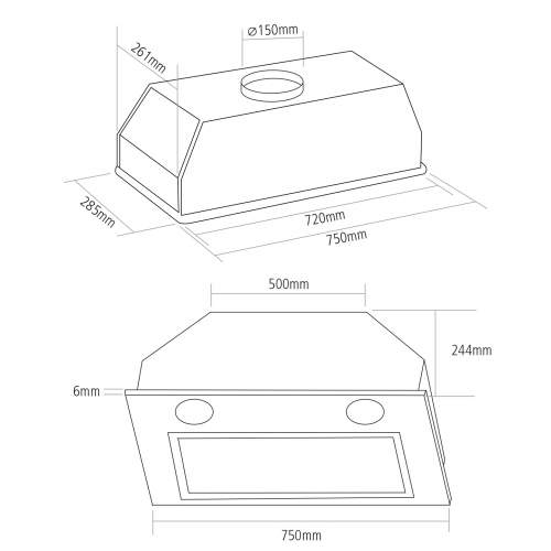 Caple BUCH75 75cm Stainless Steel Built-Under Cooker Hood