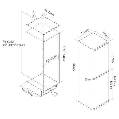 Caple Ri5507 50/50 Frost Free In-Column Fridge Freezer