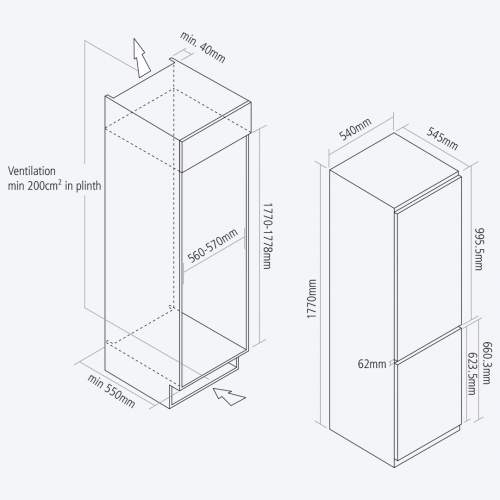 Caple RI7303 70/30 In-Column Fridge Freezer