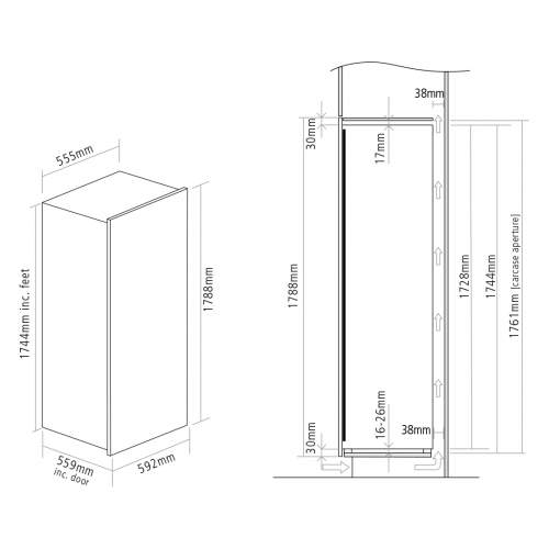 Caple WC1796BG Black Glass In-Column Triple Zone Wine Cooler