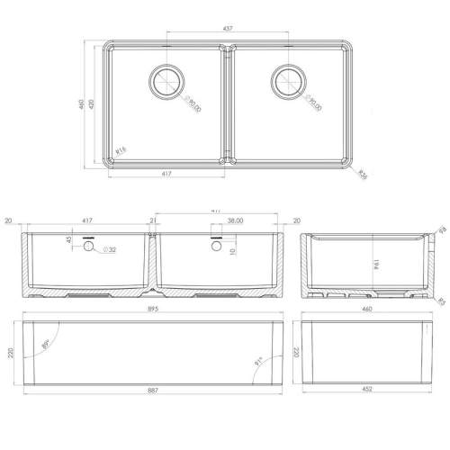 Rangemaster Double Bowl Ceramic Farmhouse Kitchen Sink