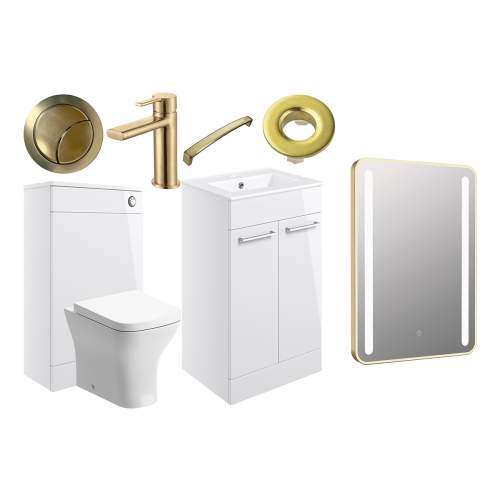 Bluci Vercelli 510mm Cloakroom Pack White Gloss and Brushed Brass