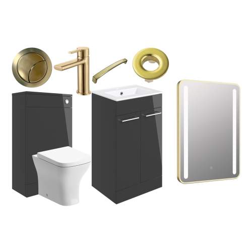 Bluci Vercelli 510mm Cloakroom Pack Anthracite Gloss and Brushed Brass