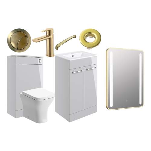 Bluci Vercelli 510mm Cloakroom Pack Grey Gloss and Brushed Brass