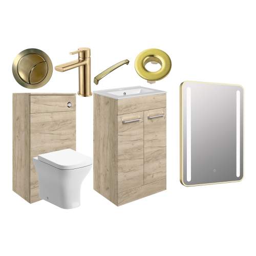 Bluci Vercelli 510mm Cloakroom Pack Oak and Brushed Brass