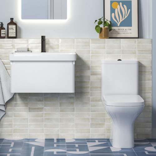 Bluci Elba 600mm Basin Unit and WC Pack - Matt White with Black Tap