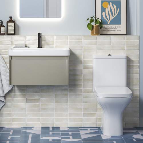 Bluci Elba 600mm Basin Unit and WC Pack - Matt Latte with Black Tap