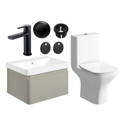 Bluci Elba 600mm Basin Unit and WC Pack - Matt Latte with Black Tap