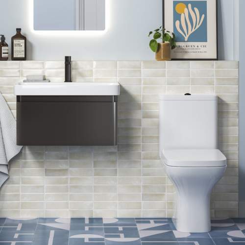 Bluci Elba 600mm Basin Unit and WC Pack - Matt Black with Black Tap